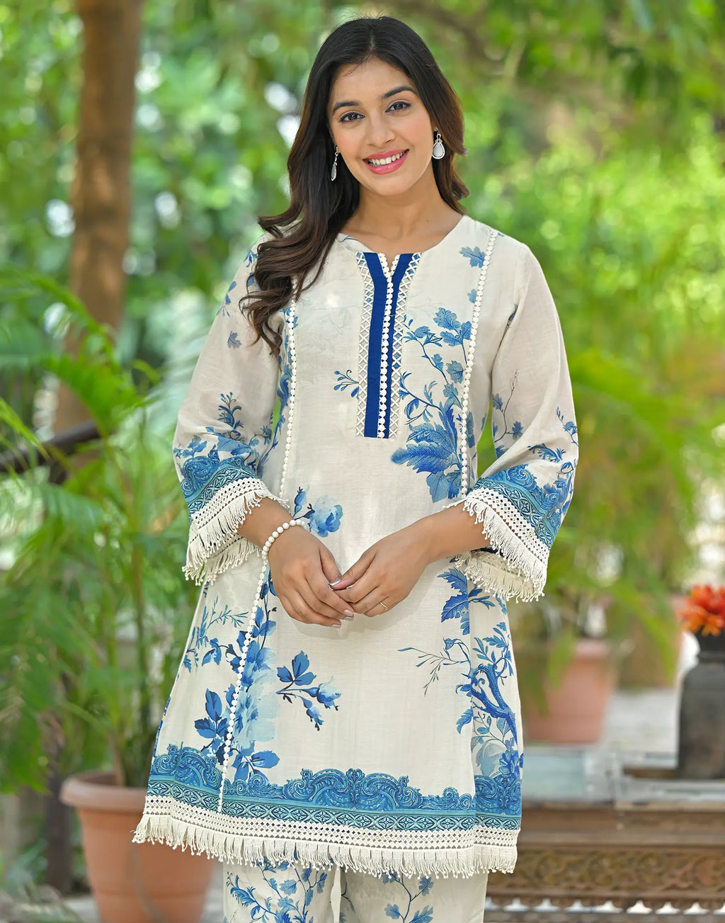 Skylee Crepe Printed Round Neck Co-ord Set For Woman