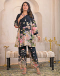 Skylee Silk Printed Round Neck Co-ord Set For Woman