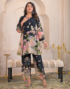 Skylee Silk Printed Round Neck Co-ord Set For Woman