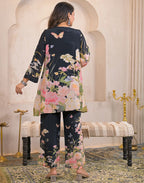 Skylee Silk Printed Round Neck Co-ord Set For Woman
