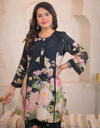 Skylee Silk Printed Round Neck Co-ord Set For Woman