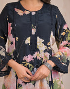 Skylee Silk Printed Round Neck Co-ord Set For Woman