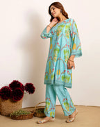 Skylee Silk Printed Round Neck Co-ord Set For Woman