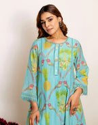 Skylee Silk Printed Round Neck Co-ord Set For Woman