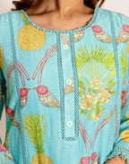 Skylee Silk Printed Round Neck Co-ord Set For Woman