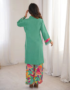 Skylee Silk Embellished Spread Neck Co-ord Set For Woman