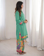 Skylee Silk Embellished Spread Neck Co-ord Set For Woman