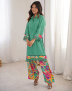 Skylee Silk Embellished Spread Neck Co-ord Set For Woman