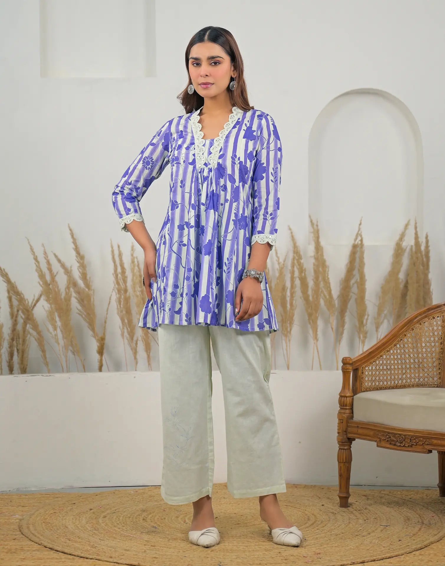 Skylee Cotton Printed Square Neck Co-ord Set For Woman