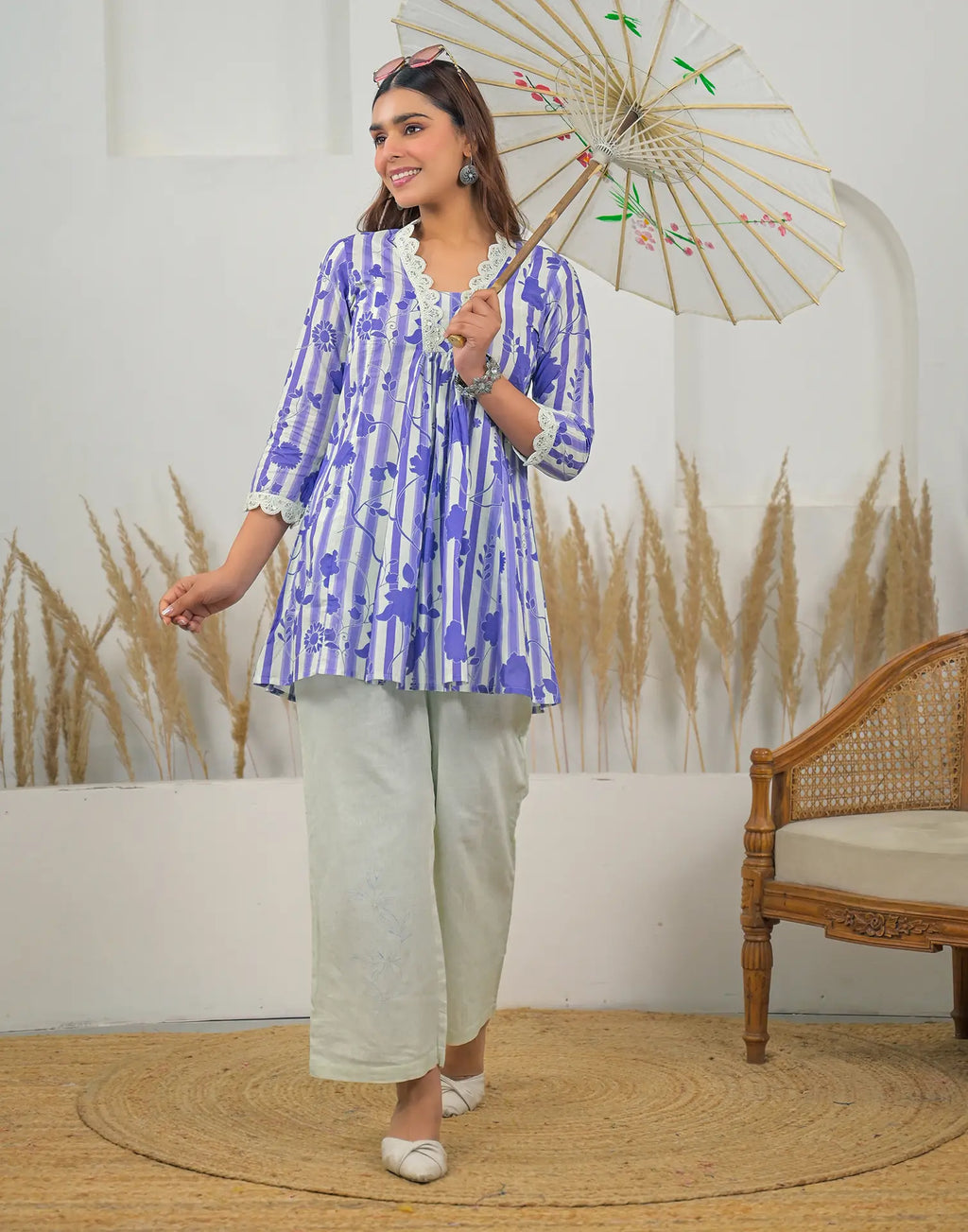 Skylee Cotton Printed Square Neck Co-ord Set For Woman