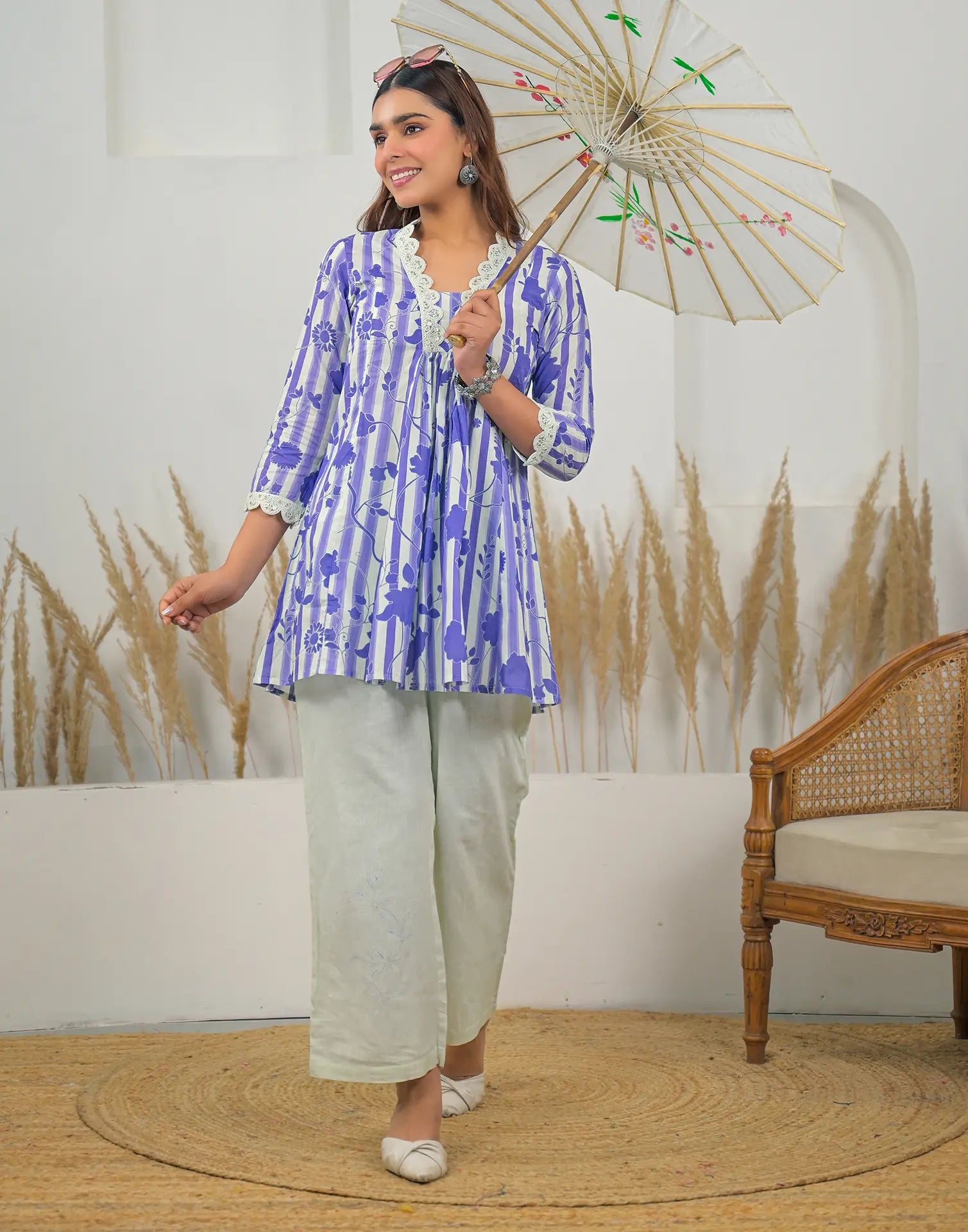 Skylee Cotton Printed Square Neck Co-ord Set For Woman