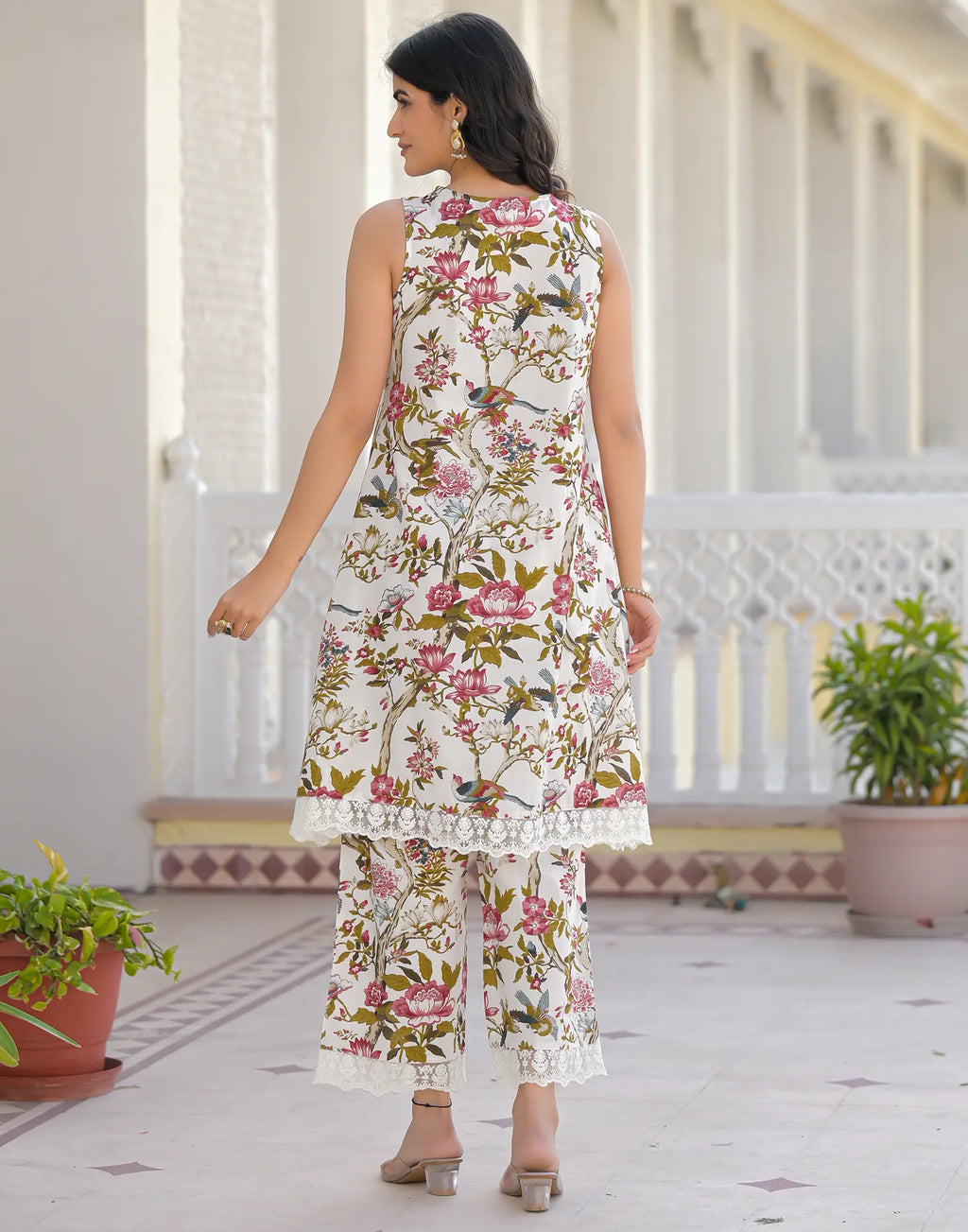 Skylee Cotton Printed V-Neck Co-ord Set For Woman