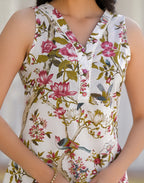 Skylee Cotton Printed V-Neck Co-ord Set For Woman