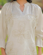 Skylee Cotton Embroidered Mandarin Collar Co-ord Set For Woman