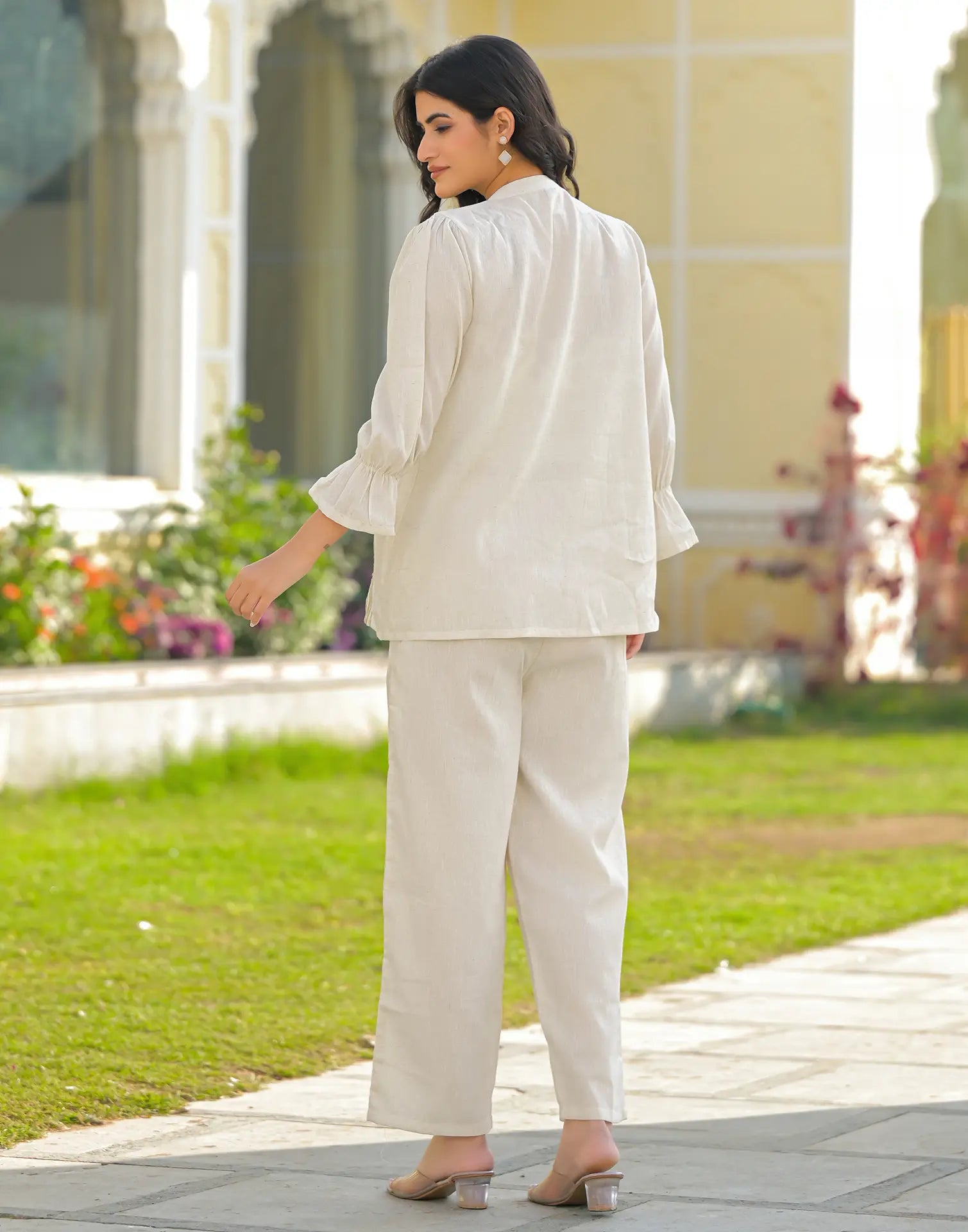 Skylee Cotton Embroidered Mandarin Collar Co-ord Set For Woman