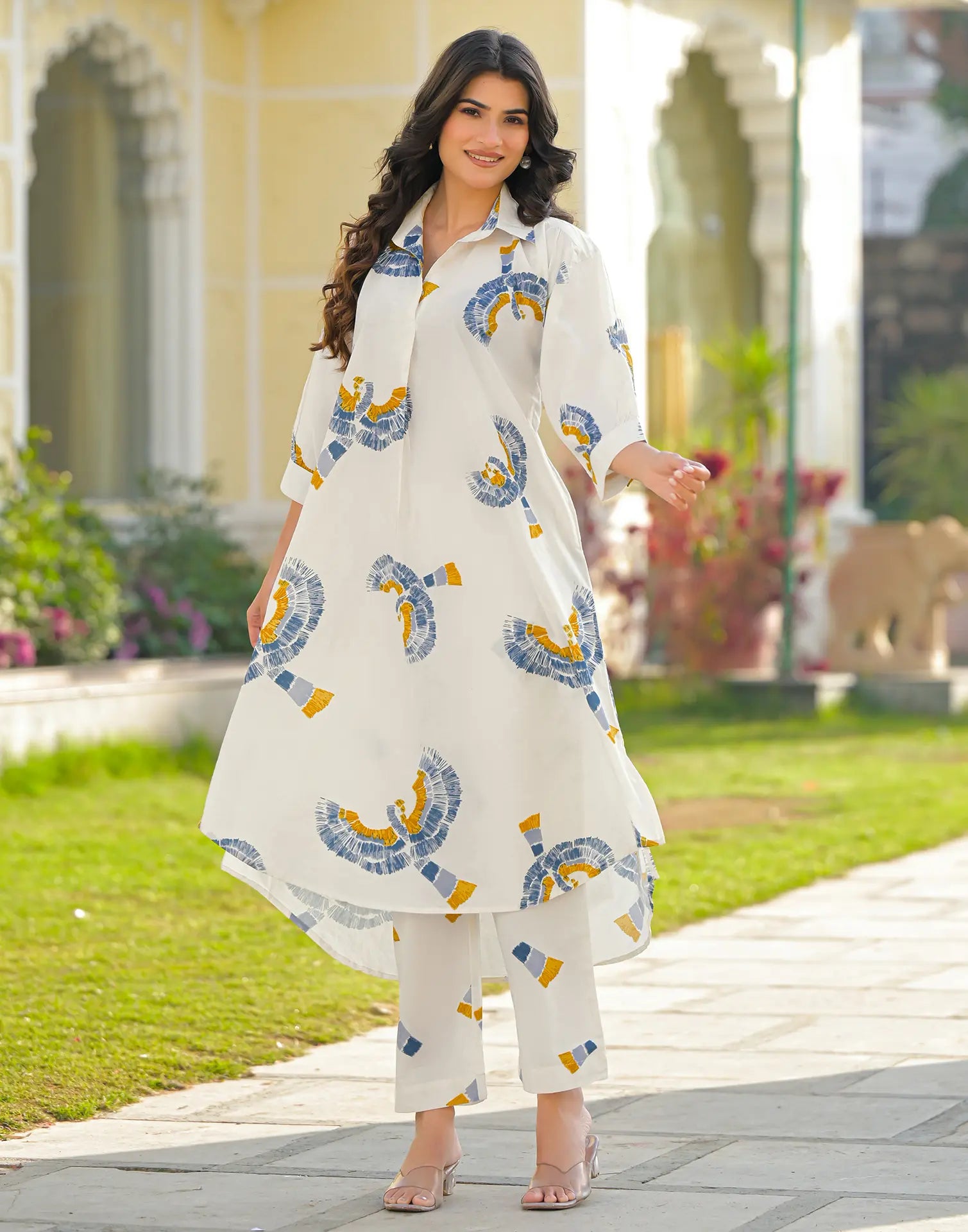 Skylee Cotton Printed V-Neck Co-ord Set For Woman