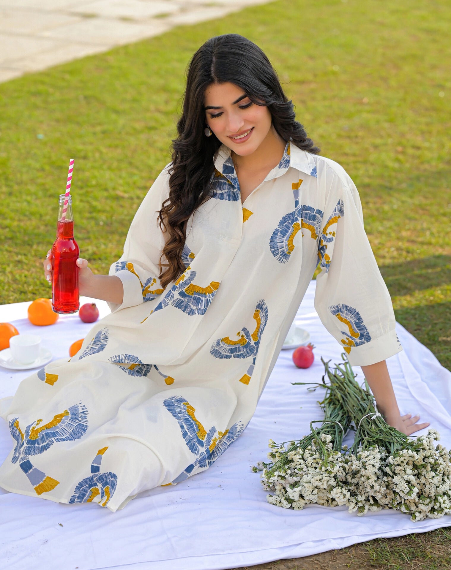 Skylee Cotton Printed V-Neck Co-ord Set For Woman