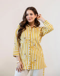 Saffron Yellow, Off-White Collared Neck Embroidered Digital Printed Straight Ethnic Co-ord Set