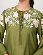 Skylee Silk Embroidered Key Hole Neck Co-ord Set For Woman