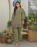 Skylee Cotton Printed Mandarin Collar Co-ord Set For Woman
