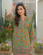 Skylee Cotton Printed Mandarin Collar Co-ord Set For Woman