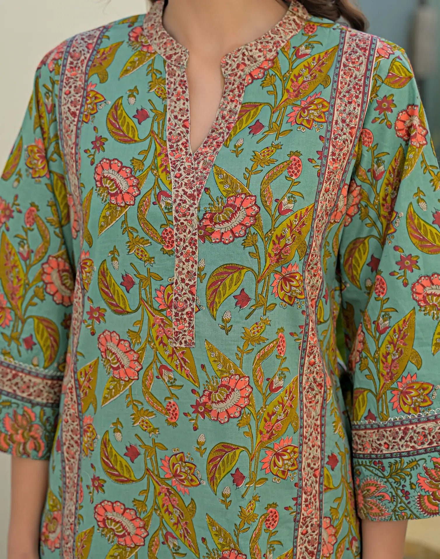 Skylee Cotton Printed Mandarin Collar Co-ord Set For Woman