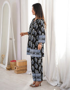 Black V-Neck Digital Printed A-Line, Palazzo Ethnic Co-ord Set