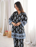 Black V-Neck Digital Printed A-Line, Palazzo Ethnic Co-ord Set