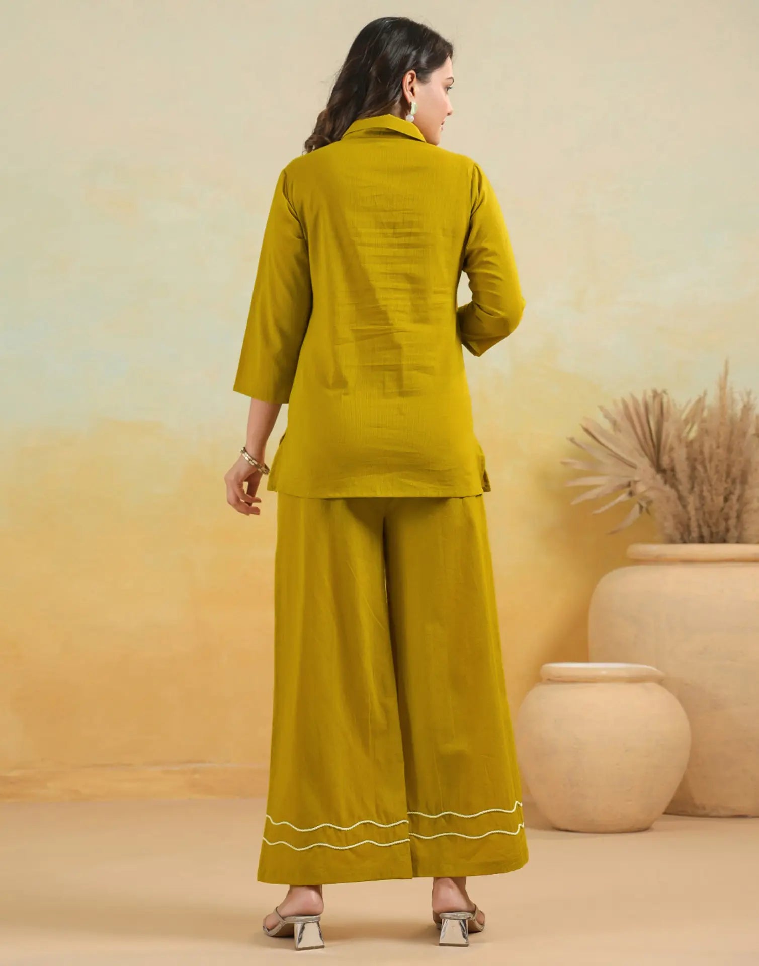 Skylee Cotton Embroidered Collar Neck Co-ord Set For Woman