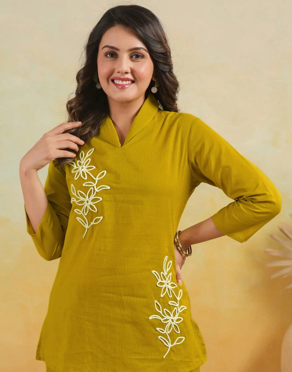 Skylee Cotton Embroidered Collar Neck Co-ord Set For Woman