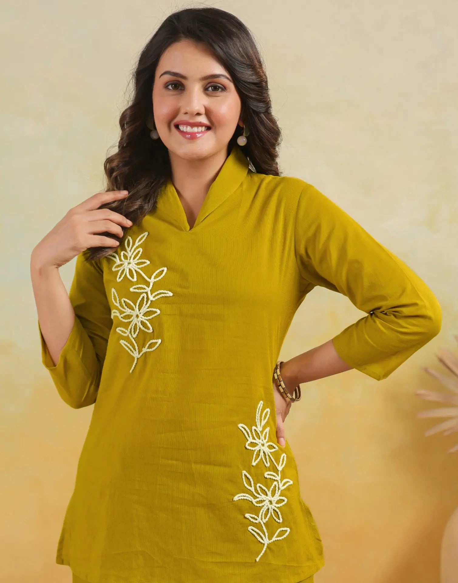 Skylee Cotton Embroidered Collar Neck Co-ord Set For Woman