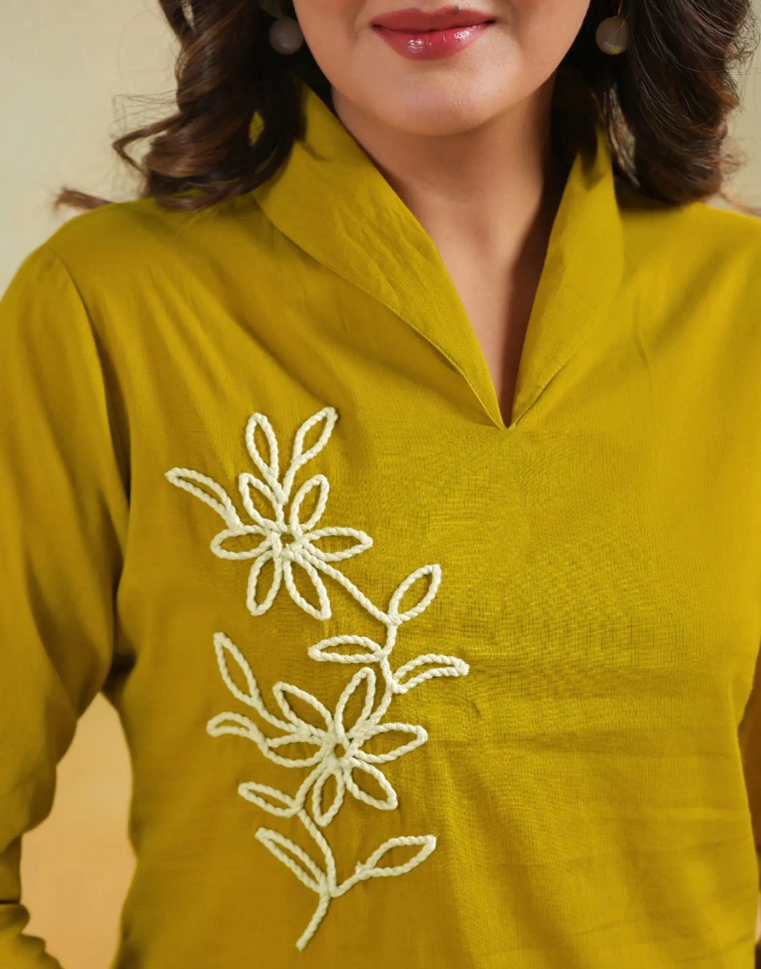 Skylee Cotton Embroidered Collar Neck Co-ord Set For Woman