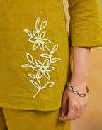 Skylee Cotton Embroidered Collar Neck Co-ord Set For Woman