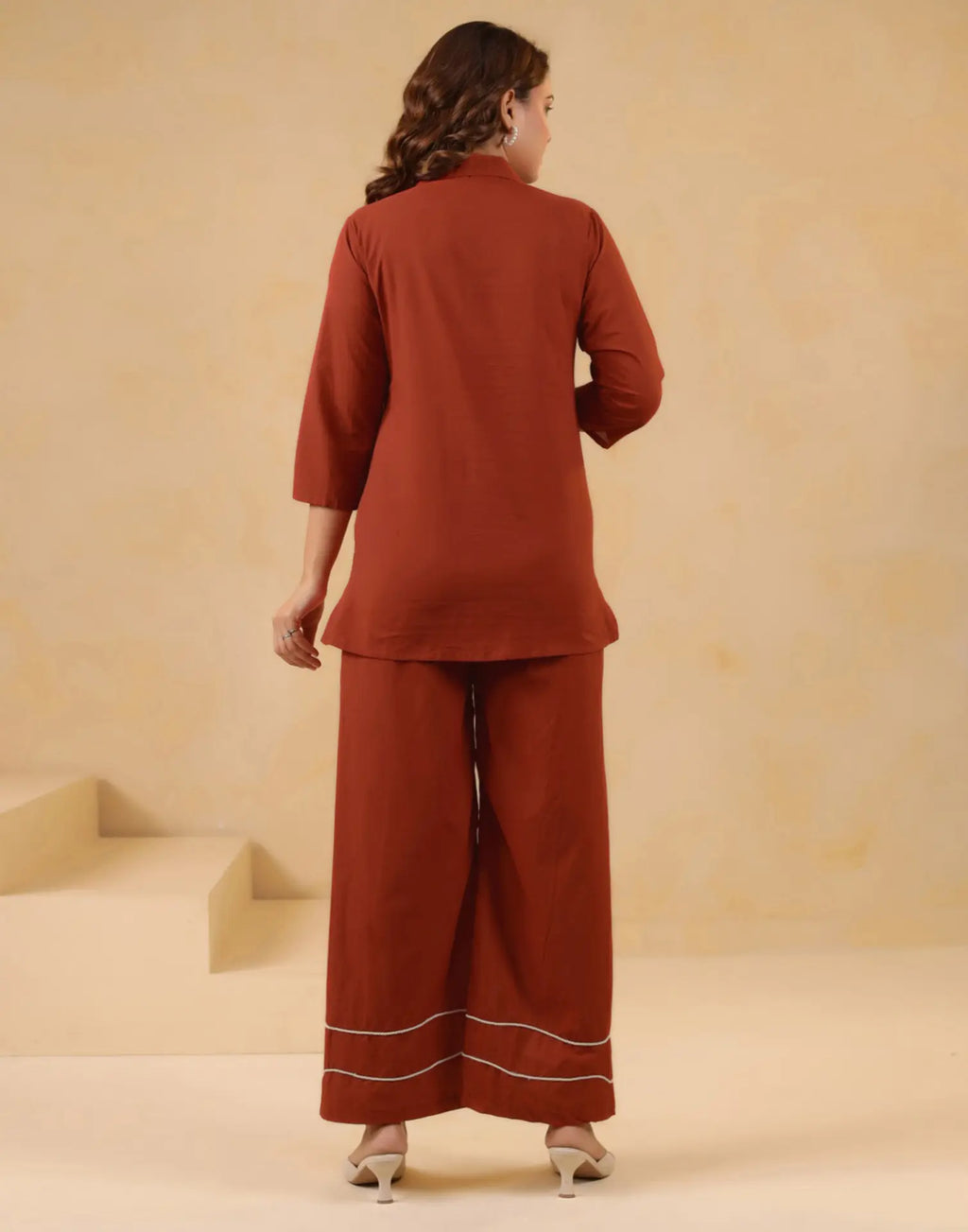 Skylee Cotton Embroidered Lapel Neck Co-ord Set For Woman