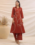 Skylee Cotton Embroidered Spread Neck Co-ord Set For Woman