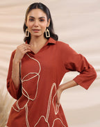 Skylee Cotton Embroidered Spread Neck Co-ord Set For Woman