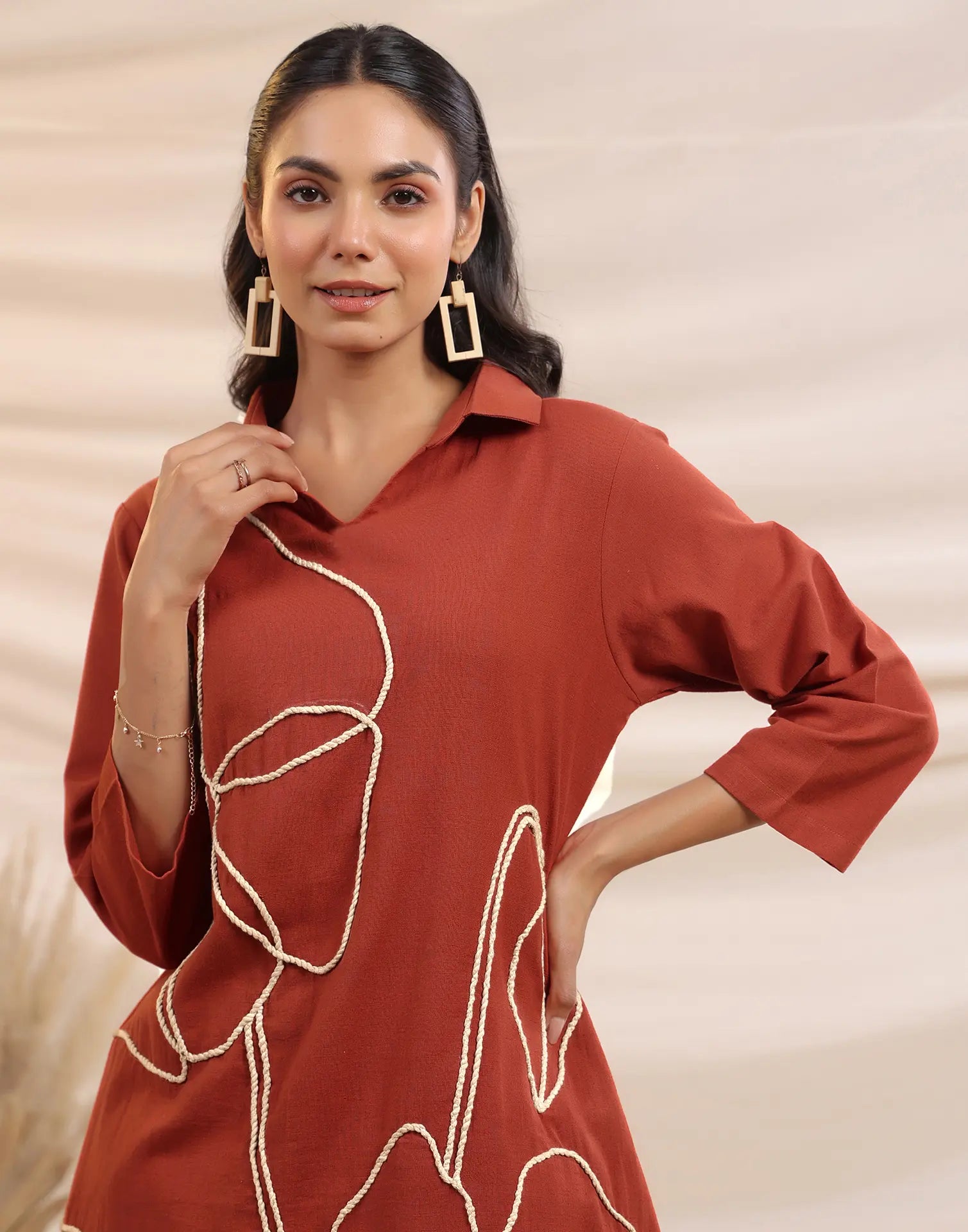 Skylee Cotton Embroidered Spread Neck Co-ord Set For Woman