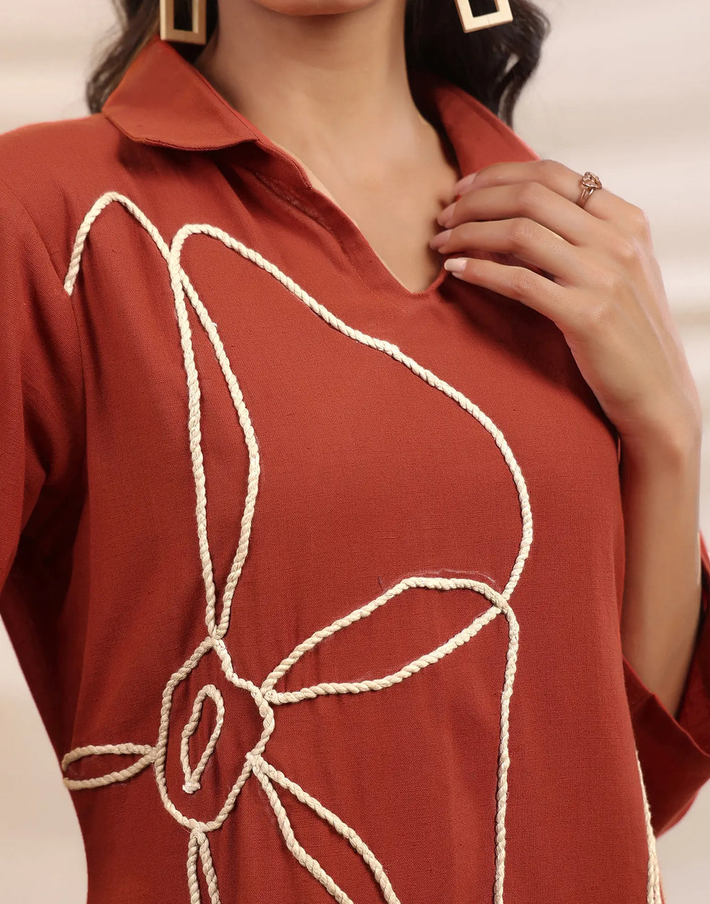 Skylee Cotton Embroidered Spread Neck Co-ord Set For Woman
