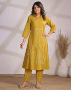 Skylee Cotton Embroidered V-Neck Co-ord Set For Woman