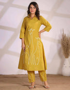 Skylee Cotton Embroidered V-Neck Co-ord Set For Woman