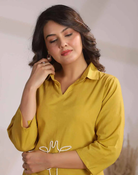 Cotton Embroidered V-Neck Co-ord Set