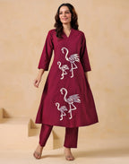 Skylee Cotton Embroidered V-Neck Co-ord Set For Woman