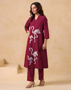 Skylee Cotton Embroidered V-Neck Co-ord Set For Woman