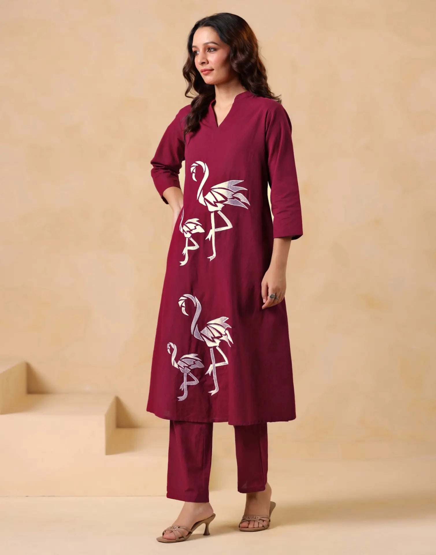 Skylee Cotton Embroidered V-Neck Co-ord Set For Woman