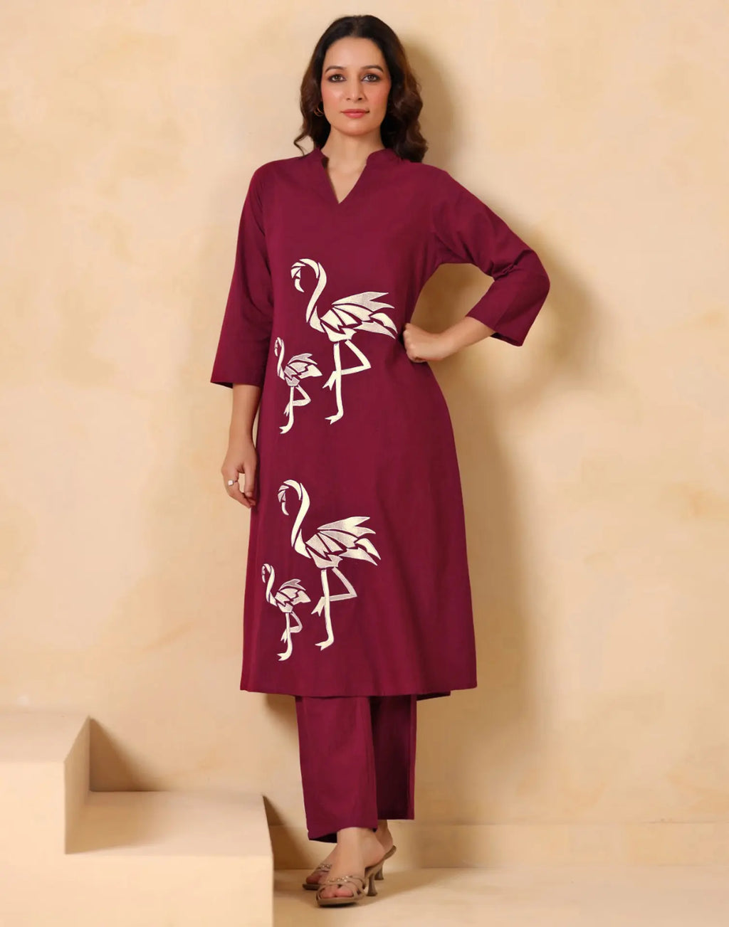 Skylee Cotton Embroidered V-Neck Co-ord Set For Woman