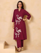Skylee Cotton Embroidered V-Neck Co-ord Set For Woman