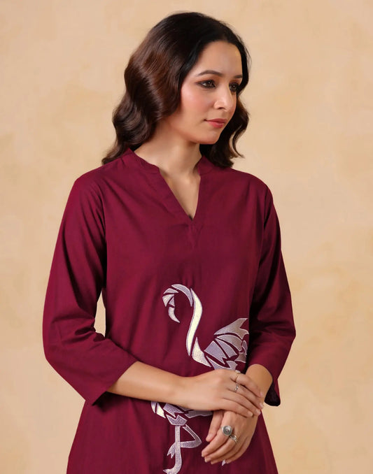 Cotton Embroidered V-Neck Co-ord Set