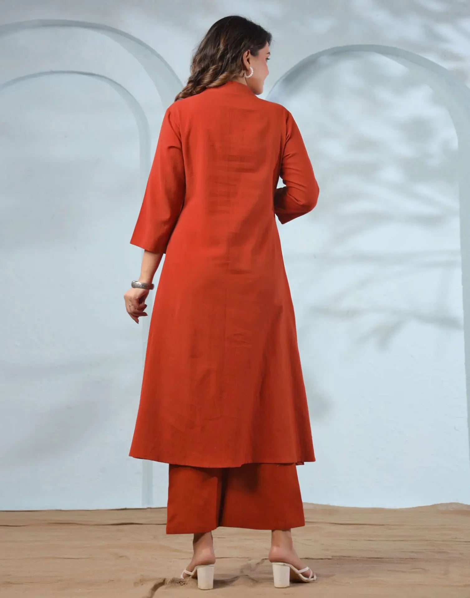 Skylee Cotton Embroidered Lapel Neck Co-ord Set For Woman
