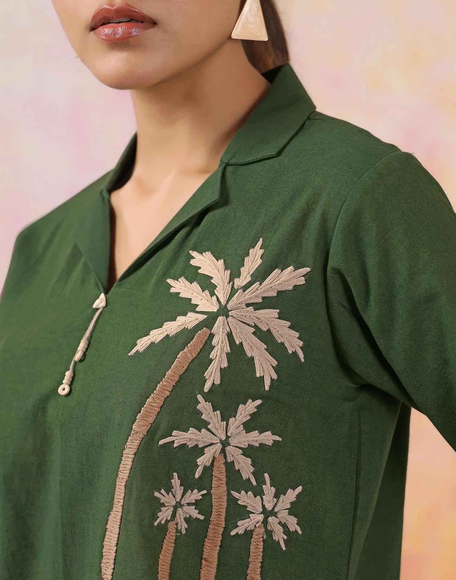 Skylee Cotton Embroidered Lapel Neck Co-ord Set For Woman