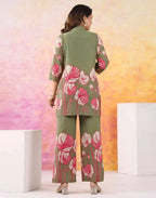 Skylee Cotton Floral Print Spread Neck Co-ord Set For Woman